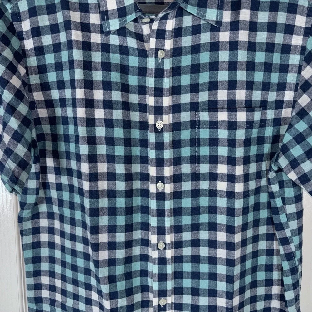 Banana Republic Plaid Shirt Short Sleeve Button Up Green Blue Mens‎ Large (M)